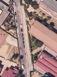 Imagen de la calle, en rojo la zona de situación de los árboles