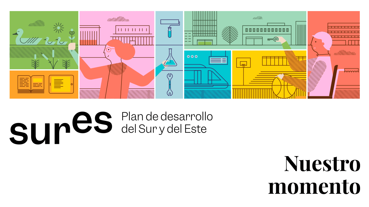 Logo de Sures, el Plan de desarrollo del sur y del este, con el lema Nuestro momento